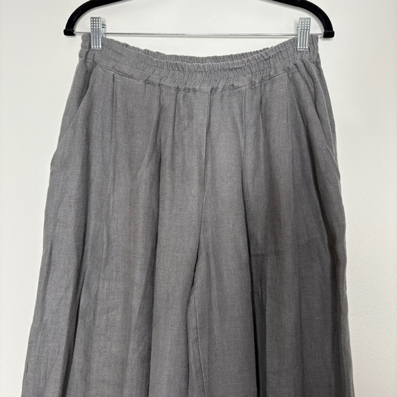 Yuvita 100% Linen Wide Leg Crop Pants Elastic Waist With Pockets In Gray Size M - Picture 2 of 6
